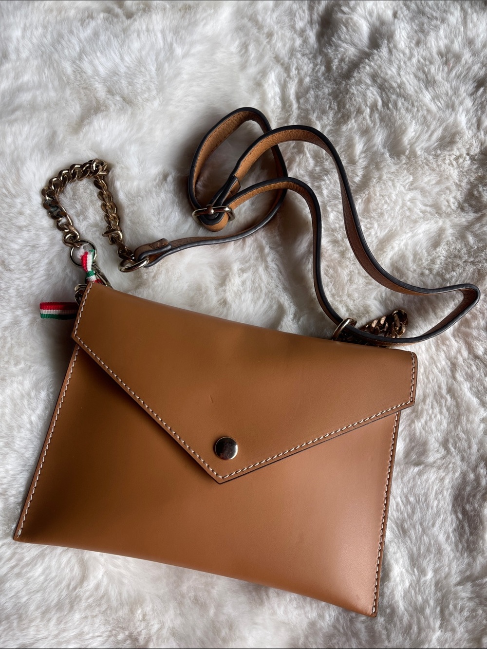 Tan Leather Envelope Crossbody Bag - Minimal Chic